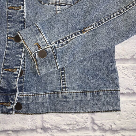 Kut from the Kloth Medium Jean Jacket Distressed Stretch Trucker Blue Denim - Picture 8 of 12